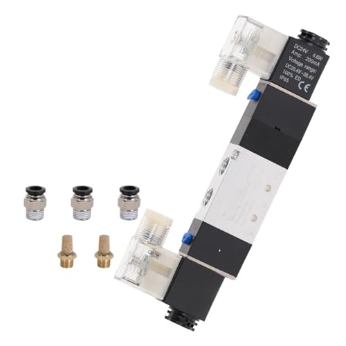 4V230-08C 5-Wege-3-Positionen-1/4-Zoll-Pneumatik-Magnetventil DC12V DC24V AC110V AC220V mit Zubehöranschluss 4 6 8 10 12 mm(4V230-08C w PC12,DC 12V) von SAEVVCJWW