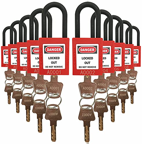 SAFBY Lockout Tagout Locks Loto Sicherheits-Vorhängeschloss, unterschiedlich schließend, OSHA Loto Safe Vorhängeschlösser für Lock-Out-Tag-Out-Stationen und Geräte, Seriennummer 10, Rot von SAFBY