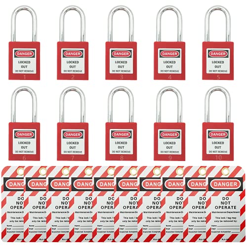 SAFBY Lockout Tagout Lock 10 Stück Key Alike OSHA Loto Safe Vorhängeschlösser und 10 Stück Lockout TagOut Tags für Lock Out Tag Out Stationen und Geräte mit Nummer 110 (gleichschließend, 10 von SAFBY