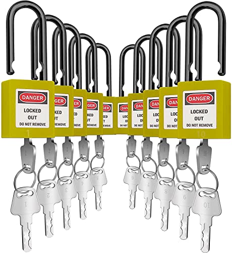 SAFBY Lockout Tagout Locks Loto Sicherheits-Vorhängeschloss, anders Schlüssel, OSHA Loto Safe Vorhängeschlösser für Lock Out Tag Out Stationen und Geräte (gelbe Zahl 1-10) von SAFBY