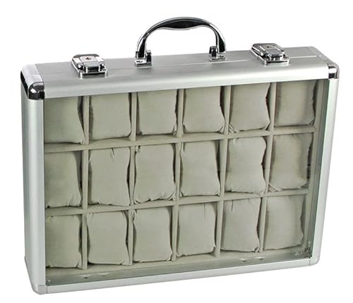 SAFE 266-2 ALU Uhrenaufbewahrungsbox Herren mit 18 Uhren-Schmuckhalter in grauem Samt - abschließbare Uhren Box mit Glasdeckel und abnehmbaren Uhrenkissen von SAFE