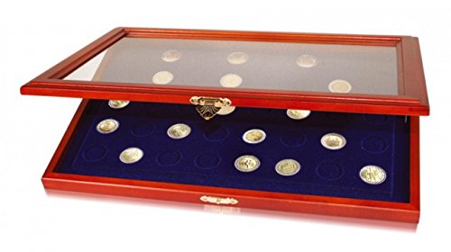 SAFE 5868 Echt Holz Münzkasette für 40 x 2 Euromünzen Gedenkmünzen | Vitrine für 26 mm Euromünzen | Königsblaue Samteinlage | Abmessungen: 375x260x30 mm von SAFE