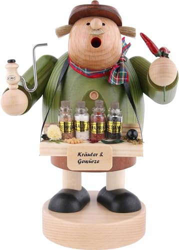 Räuchermännchen Gewürzhändler 18 cm | Weihnachtsdeko traditionelle Kunsthandwerk aus dem Erzgebirge | inkl. 250g Holzscheiben (KWO) von SAFE