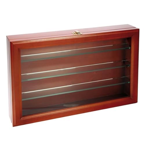 Safe 5929 Holz-Vitrine mit Echt-Glasscheibe und Echt-Glasböden 5 mm | mit 2 Klappschlössern | Fachböden 36 x 4 cm | zum Aufstellen oder Aufhängen I Vitrine 36 x 24 x 7 cm von SAFE