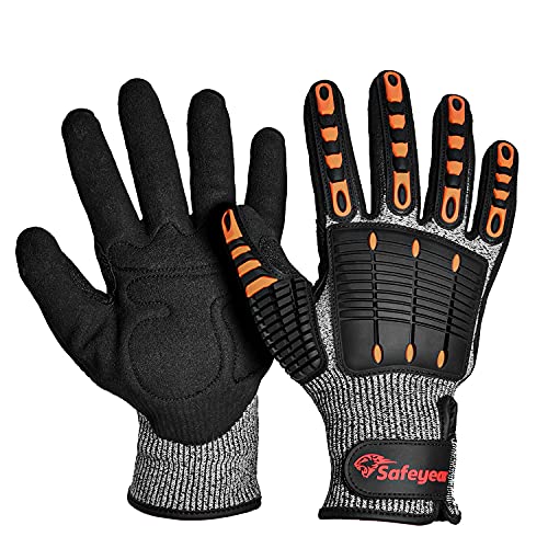 SAFEYEAR kettensäge schnittschutzhandschuhe größe 8 forst klasse 5 Anti Impact Rutschfest Rutschfester, flexibler Griff, verwendet in Baustellen, Maschinen, Autowerkstätten Winter,Orange von SAFEYEAR