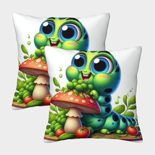 SAFGTXHTR Raupe Dekorative Autotoon Colourful Kissenbezüge，Quadratische Form Im 2er Set，Perfekt Für Living Room Accent Und Outdoor Leisure，Maschinenwaschbar 45x45cm von SAFGTXHTR