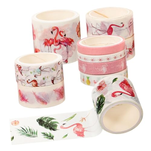 SAFIGLE 10 Rollen Flamingo Washi Tape Ästhetisches Masking Tape mit Modischem Design Stark Haftend und Vielseitig für Scrapbooking DIY Bastelarbeiten Geschenkverpackungen und Dekoration von SAFIGLE