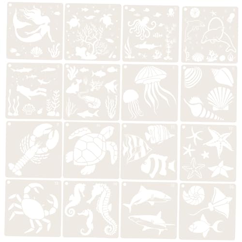 SAFIGLE 16 Stück Teiliges Meerestier Schablonen Pet Wiederverwendbare Malvorlagen für Wand Heimdekoration DIY Basteln Klare Muster für Kunsthandwerk von SAFIGLE