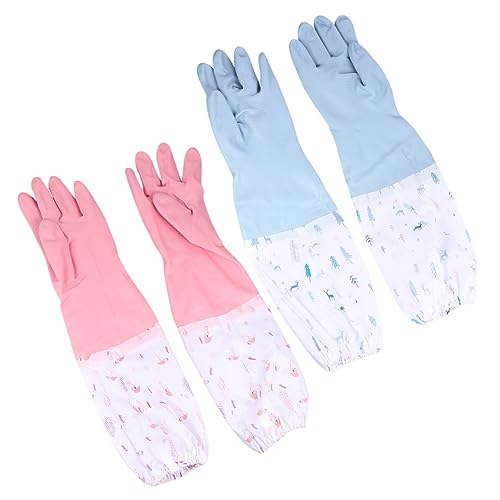 SAFIGLE 2 Paar Fleece -Reinigungshandschuhe Haushalt Geschirrspülen Blau langer Handschuhschutz Küchenhandschuhe Gummihandschuhe wasserdichte Handschuhe Spülhandschuhe Zufällige Farbe von SAFIGLE