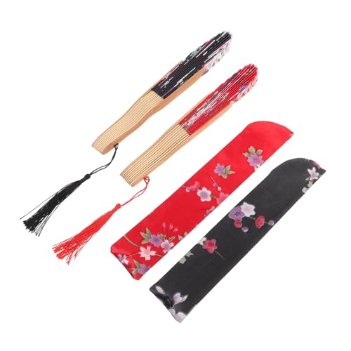 SAFIGLE 2 Stück Japanische Faltfächer Satin mit S Knochen Design Handfächer für Frauen für Hochzeiten und Tägliche Nutzung Rot und Schwarz von SAFIGLE