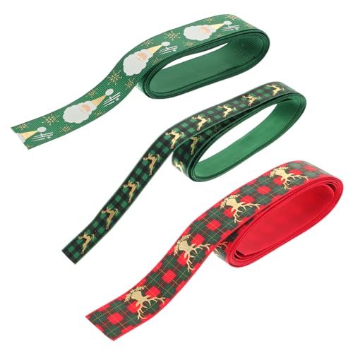 SAFIGLE 3 Rollen Weihnachtsbänder Satinbänder Rot und Grün mit Druckmustern für Geschenkverpackung DIY Dekoration und Festliche Anlässe von SAFIGLE