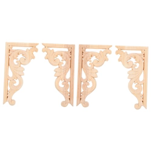 SAFIGLE 4 Stck Holzornamente Möbel Ecke Applikationen aus Massivem Holz Europäischer Stil mit Floralem Design Robuste Holzaufsätze für Schrank Tür Kleiderschrank und Möbeldekoration von SAFIGLE