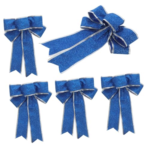 SAFIGLE 5 Stück Glitzernde Weihnachtsdeko Schleifen aus Stoff Große Knotenbänder für Christbaum Tür Wand Stuhl Tisch Festliche Dekoration Blau von SAFIGLE
