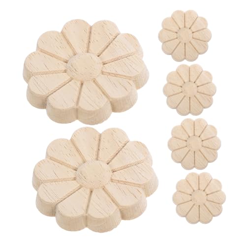 SAFIGLE 6 Stück Teiliges Handgeschnitzte Holzornamente Blütenmuster Möbelapplikationen aus Massivem Holz für Tür Schrank DIY Wohnraumdekoration Langlebig Elegant von SAFIGLE