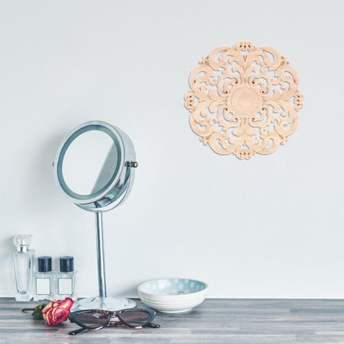 SAFIGLE Runde Holzornament Applikation Unlackiert Holzverzierung Einseitig Geschnitzt Natürliche Wohnraumdeko Für Tür Schrank Möbel Wand Dekoration Vintage Stil von SAFIGLE