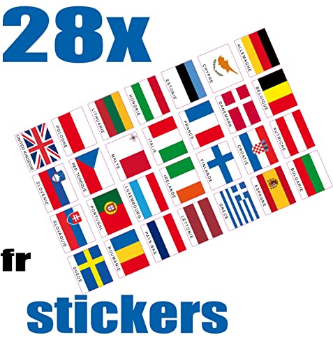 Sticker, 28 Stück, Motiv 28 Länder Europas, mit Bezeichnungen auf Französisch, 30 x 25 mm von SAFIRMES