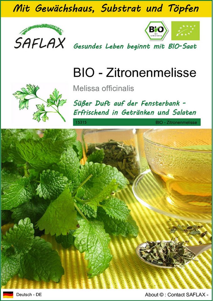 SAFLAX Kräutersamen SAFLAX - Anzuchtset - BIO - Zitronenmelisse von SAFLAX