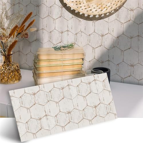 Modische Fliesenaufkleber, Retro-Beige, geometrisch, for Abziehen und Aufkleben, Vinyl, selbstklebende Wandfliesen, Küche, Badezimmer (Color : Beige, Size : 12pcs/30x15cm) von SAFWEL