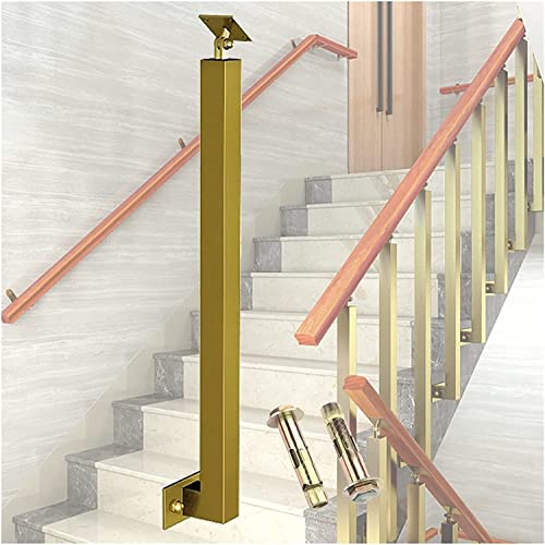 SAFWEL Treppengeländer Treppengeländer Quadratischer Baluster für Treppe innen außen, Metallbaluster Spindelsäule mit Flacher, Verstellbarer 270° Winkelhalterung, Seitenbefestigung (Color : Gold, SI von SAFWEL
