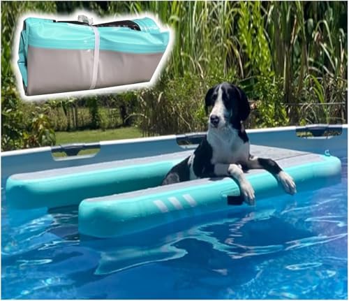 SAFWELAU Deckschwimmkissen Aufblasbare Hundebootsrampe, Große Hunde Ponton Dock Plattform für Pools, Boote, Docks, Meer und See, Tragbare Float Leiter, Hohe Sichtbarkeit(Green) von SAFWELAU