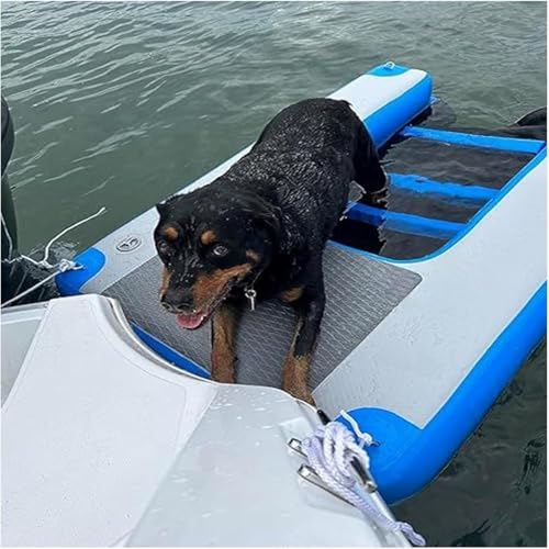 SAFWELAU Deckschwimmkissen Hund Ponton Boot Leiter Rampe, Aufblasbare Dock Plattform für Hunde bis zu 132 lbs, Loating Dock Wasser Raft Leiter für Pools Boote Seen Strände(Blue) von SAFWELAU