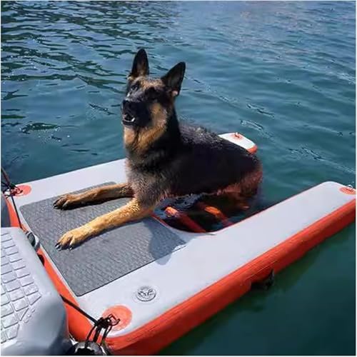 SAFWELAU Deckschwimmkissen Hund Ponton Boot Leiter Rampe, Aufblasbare Dock Plattform für Hunde bis zu 132 lbs, Loating Dock Wasser Raft Leiter für Pools Boote Seen Strände(Red) von SAFWELAU
