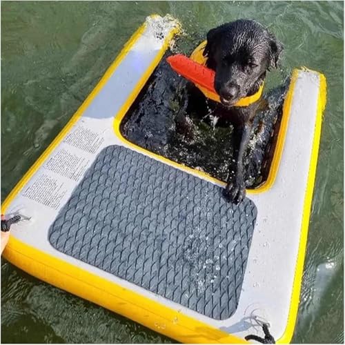 SAFWELAU Deckschwimmkissen Hund Ponton Boot Leiter Rampe, Aufblasbare Dock Plattform für Hunde bis zu 132 lbs, Loating Dock Wasser Raft Leiter für Pools Boote Seen Strände(Yellow) von SAFWELAU