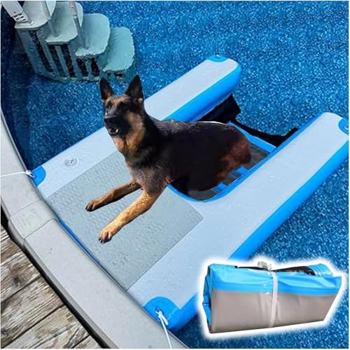 SAFWELAU Deckschwimmkissen Tragbare Hund Pool Rampe für Strand/Boote/Docks, Schwimmende Rampe Leiter für Hunde bis zu 132 Pfund, PVC-Stichfeste Oberfläche(Blue) von SAFWELAU