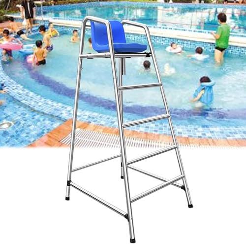 SAFWELAU Hoher Hocker Stahl Poolleiter Deck Rettungsstühle für Strand/Wasserpark/See im Freien, 47.2in / 59in / 71in Höh 304 Edelstahl Pool Stuhl mit bequemem Sitz(180cm/70.8in/5.9ft Tall) von SAFWELAU