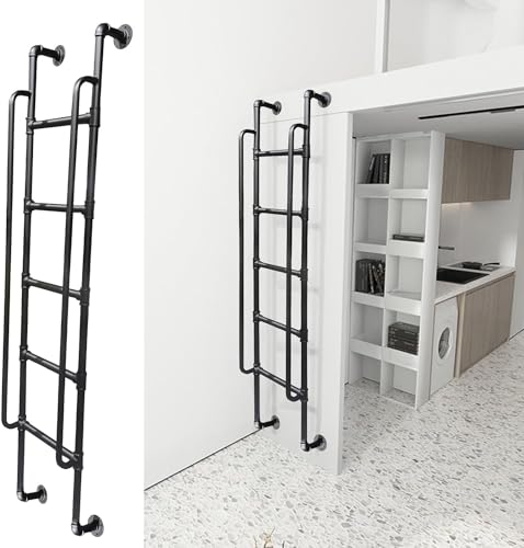 SAFWELAU Metallschrittaufstiegsleiter Stufenleiter Dachbodenleiter aus Schmiedeeisen mit Beschlägen, Dachboden-Kletterleiter mit Handläufen, Lädt 330 Pfund(150cm/59 in) von SAFWELAU