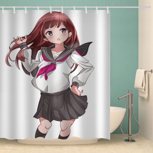 SAGALU Duschvorhänge 180X180 Animes 3D-Druck Duschvorhang Mit Vorhanghaken Cartoon-Mädchen Blickdicht Wasserdicht Waschbar mit 12 Ringe von SAGALU