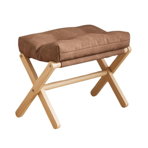 SAGELSHN Fußhocker Fußbank Faltbarer Fußhocker Aus Holz Mit Weicher Kissenstruktur In X-Form Fußablage für Wohnzimmer(Brown) von SAGELSHN
