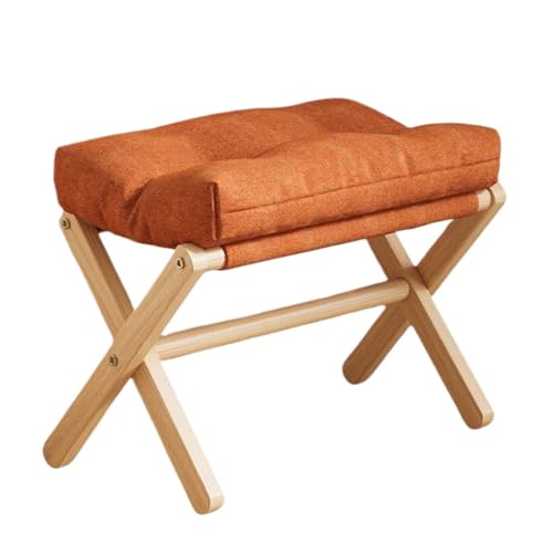 SAGELSHN Fußhocker Fußbank Faltbarer Fußhocker Aus Holz Mit Weicher Kissenstruktur In X-Form Fußablage für Wohnzimmer(Orange) von SAGELSHN