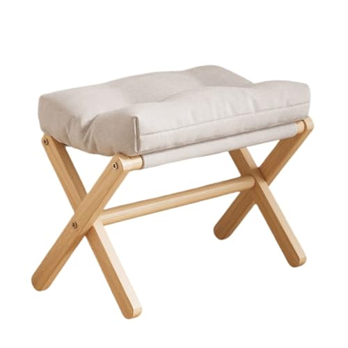 SAGELSHN Fußhocker Fußbank Faltbarer Fußhocker Aus Holz Mit Weicher Kissenstruktur In X-Form Fußablage für Wohnzimmer(White) von SAGELSHN