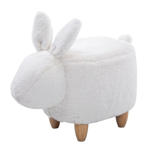 SAGELSHN Fußhocker Fußbank Kaninchenförmiger Fußhocker Aus Weichem Plüsch Mit Holzbeinen for Das Zimmer Fußablage für Wohnzimmer(White) von SAGELSHN