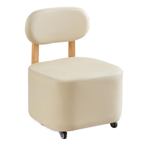 SAGELSHN Fußhocker Fußbank Rückenlehne Rollfußhocker PU-Leder Massivholzrahmen Mehrzweck Fußablage für Wohnzimmer(Beige) von SAGELSHN