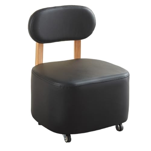 SAGELSHN Fußhocker Fußbank Rückenlehne Rollfußhocker PU-Leder Massivholzrahmen Mehrzweck Fußablage für Wohnzimmer(Black) von SAGELSHN