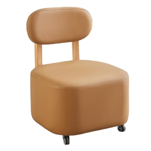 SAGELSHN Fußhocker Fußbank Rückenlehne Rollfußhocker PU-Leder Massivholzrahmen Mehrzweck Fußablage für Wohnzimmer(Brown) von SAGELSHN