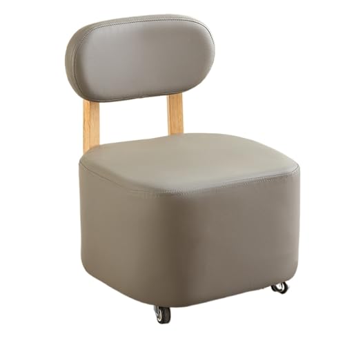 SAGELSHN Fußhocker Fußbank Rückenlehne Rollfußhocker PU-Leder Massivholzrahmen Mehrzweck Fußablage für Wohnzimmer(Gray) von SAGELSHN