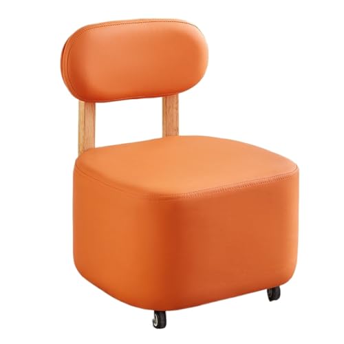 SAGELSHN Fußhocker Fußbank Rückenlehne Rollfußhocker PU-Leder Massivholzrahmen Mehrzweck Fußablage für Wohnzimmer(Orange) von SAGELSHN