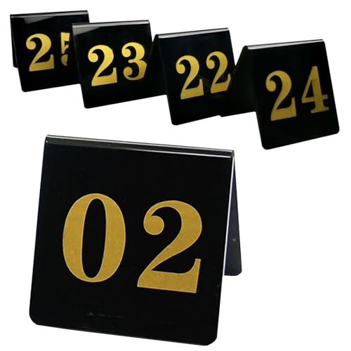 Acryl Tischnummern Beschilderung 1-25 1-50 1-100, Schwarz Tischplatte Schild Zahlenkarte Stapelbare, Dreieck Zelte Tischnummern Stabile Platzierung, Klar Und Gut Lesbar Leicht Zu Reinigen(1-25) von SAGIDAR
