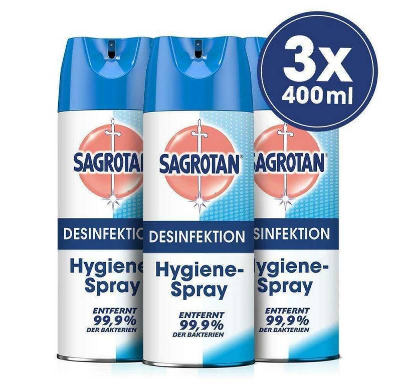 SAGROTAN Hygiene Spray Aerosol 3 x 400 ml Oberflächen-Desinfektionsmittel (Spar-Pack, [3-St. Ideal auch für Toilette & Bad) von SAGROTAN