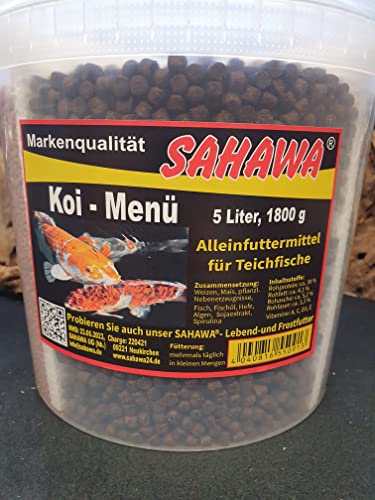 Koi Menü 5L Eimer = 1800 g 4 getrennte Sorten für große und kleine Fische 3-6 mm Pellets schwimmendes Teichfutter Koifutter Fischfutter von SAHAWA