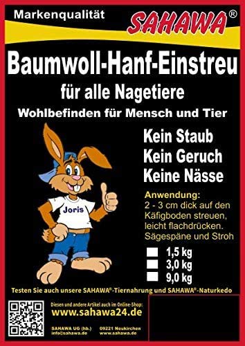 Sahawa Einstreu für Käfige Baumwolleinstreu mit Hanf für Nager Natur Einstreu (9,0Kg) von Sahawa