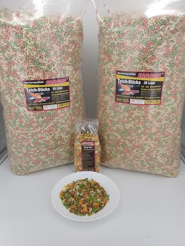 Teichsticks Teichfutter Sticks 3-Fach Mix Vorteilspack 2 x 3 kg Beutel +1 Beutel Vitalmix mit Gammarus und Mehlwürmer Protein Futter für alle Teichfische Goldfischfutter Koifutter Sahawa von SAHAWA