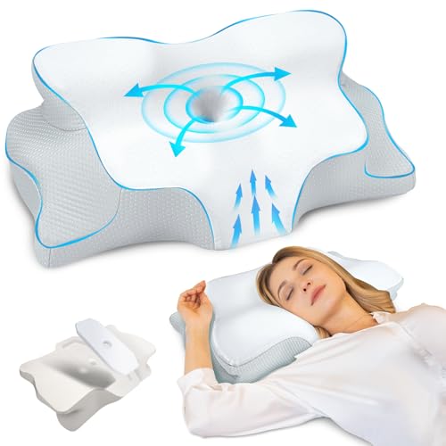 SAHEYER Nackenkissen Kopfkissen aus Memory Foam Kissen, Ergonomisches Nackenstützkissen Schläferkissen Seitenschläferkissen für Kissen mit Eisseide Kopfkissenbezug von SAHEYER