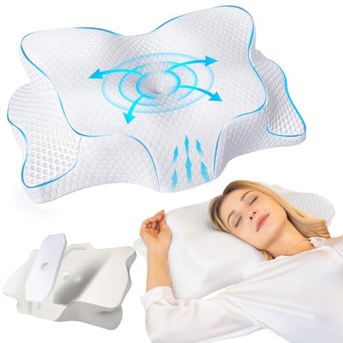 SAHEYER Nackenkissen Kopfkissen aus Memory Foam Kissen, Ergonomisches Nackenstützkissen Schläferkissen Seitenschläferkissen für Kissen mit Eisseide Kopfkissenbezug von SAHEYER