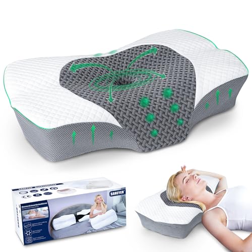 SAHEYER Nackenkissen Kopfkissen Memory Foam Kissen, Ergonomisches Seitenschläferkissen für Schulterschmerzen 63 x 41 x 14/11 cm Orthopädisches Nackenstützkissen für Seiten, Rücken & Bauchschläfer von SAHEYER