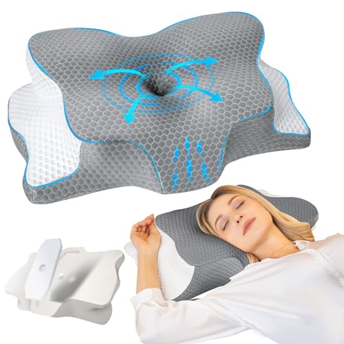 SAHEYER Nackenkissen Kopfkissen aus Memory Foam Kissen, Ergonomisches Nackenstützkissen Schläferkissen Seitenschläferkissen für Kissen mit Eisseide Kopfkissenbezug von SAHEYER