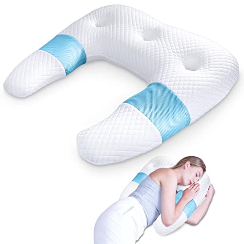 SAHEYER Seitenschläferkissen, U-förmiges Memory Foam Nackenkissen Ergonomisches Orthopädisches Nackenstützkissen mit Ohr-Haltebereichen Bettkontur-Kissen für Nacken-Schulter-Schmerzlinderung (Blau) von SAHEYER